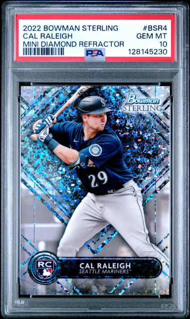 Graded 2022 Bowman Sterling Cal Raleigh #BSR4 /150 Mini Diamond Refractor Rookie RC Baseball Card PSA 10 Gem Mint