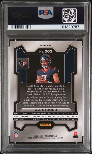 Graded 2023 Panini Prizm CJ Stroud #302 Variation No Huddle Rookie RC Football Card PSA 10 Gem Mint