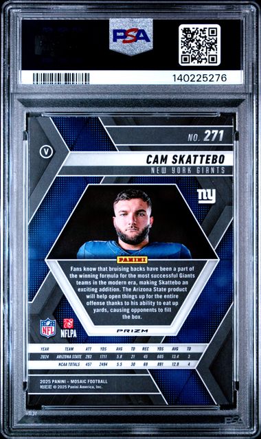 Graded 2025 Panini Mosaic Cam Skattebo #271 Silver Rookie RC Football Card PSA 10 Gem Mint