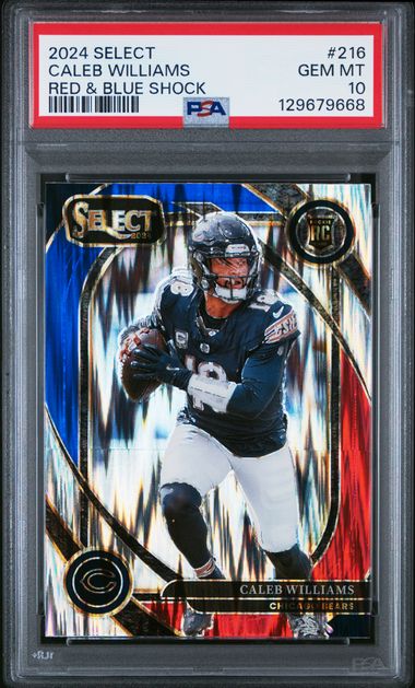 Graded 2024 Panini Select Caleb Williams #216 Red & Blue Shock Rookie RC Football Card PSA 10 Gem Mint