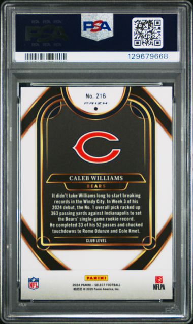 Graded 2024 Panini Select Caleb Williams #216 Red & Blue Shock Rookie RC Football Card PSA 10 Gem Mint