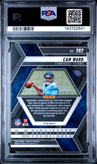 Graded 2025 Panini Mosaic Cam Ward #382 Silver No Huddle Rookie RC Football Card PSA 10 Gem Mint