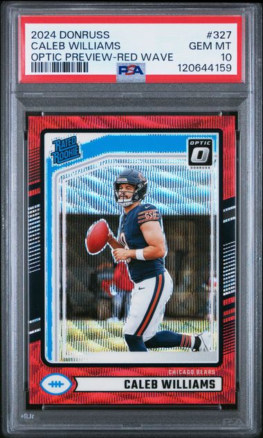 Graded 2024 Panini Donruss Caleb Williams #327 Optic Preview Red Wave Rookie RC Football Card PSA 10 Gem Mint
