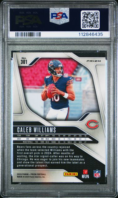 Graded 2024 Panini Prizm Caleb Williams #301 Green Prizm Rookie RC Football Card PSA 10 Gem Mint