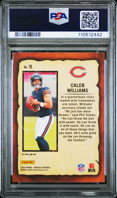 Graded 2024 Panini Mosaic Caleb Williams #18 Notoriety Red Rookie RC Football Card PSA 10 Gem Mint