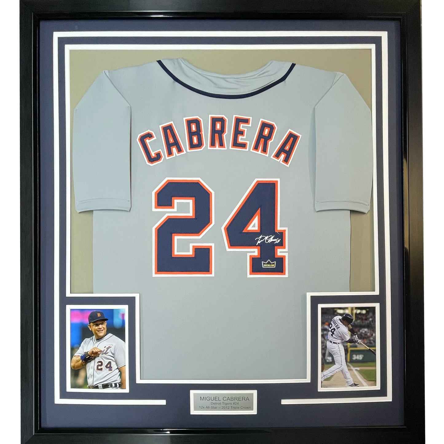 Framed Facsimile Autographed Miguel Cabrera 35x39 Detroit Grey Reprint Laser Auto Baseball Jersey