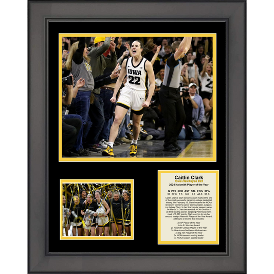 Framed Caitlin Clark 2024 Naismith Player of the Year Scoring Leader NCAA College Basketball 11"x14" Three Photo Collage
