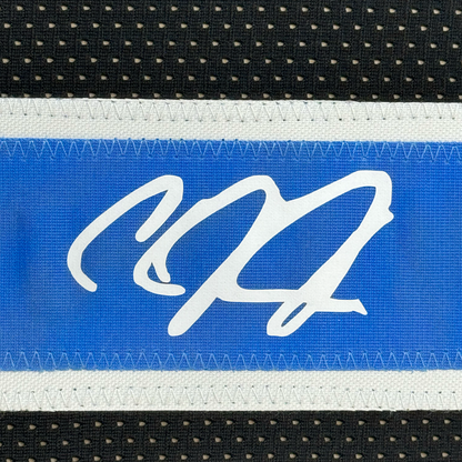 Framed Facsimile Autographed Calvin Johnson 35x39 Detroit Black Reprint Laser Auto Football Jersey