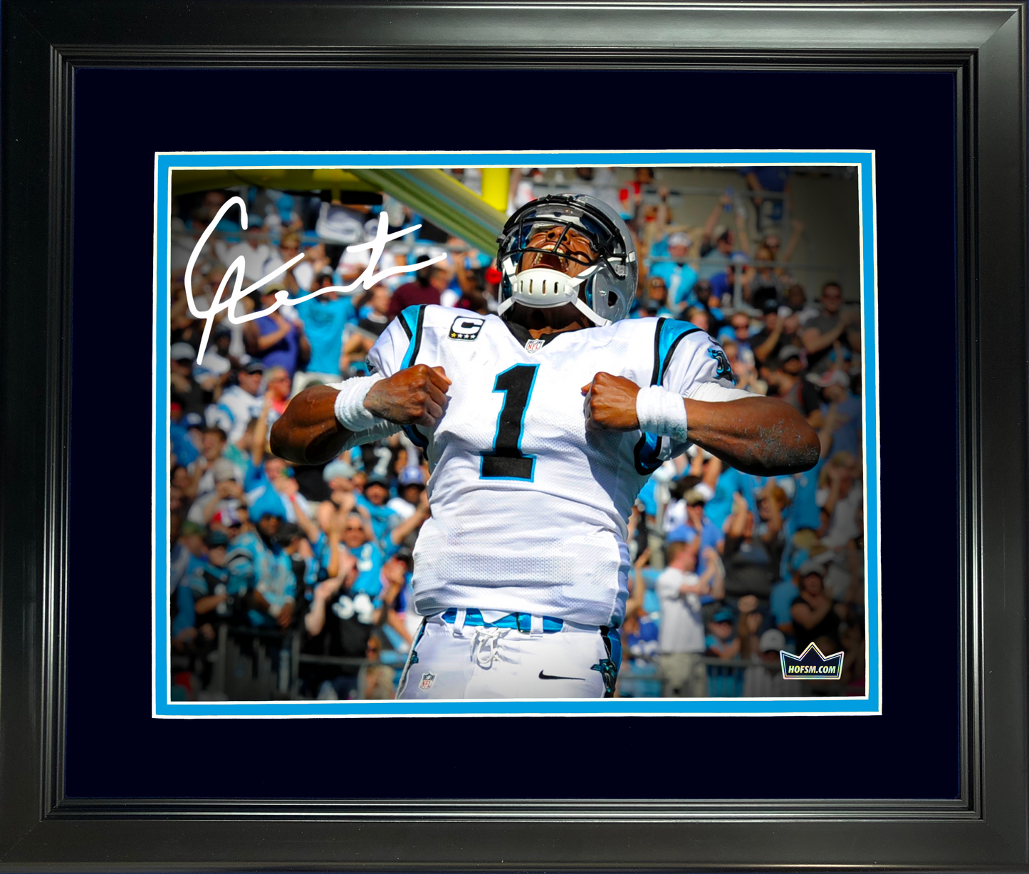 Framed Cam Newton Facsimile Laser Engraved Signature Auto Carolina Panthers 11"x14" Football Photo HOFSM Holo
