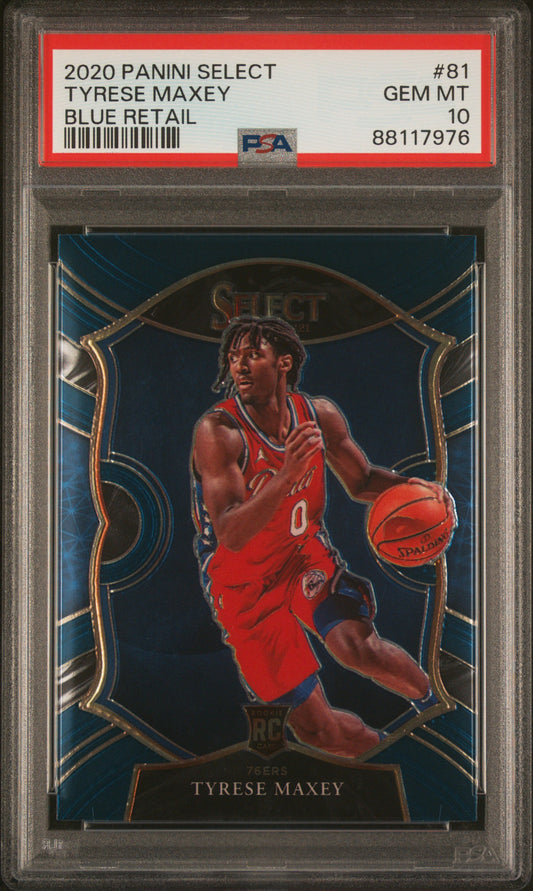 Graded 2020 Panini Select Tyrese Maxey #81 Blue Retail Rookie RC Basketball Card PSA 10 Gem Mint