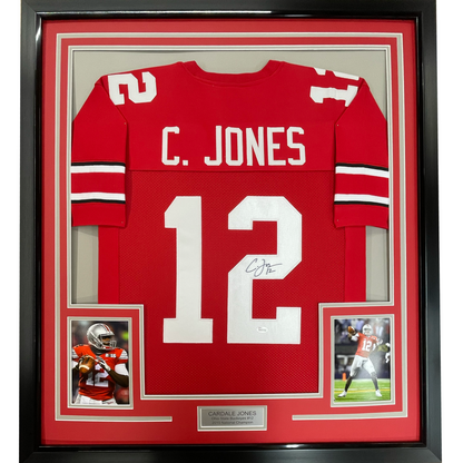 Framed Autographed/Signed Cardale Jones 35x39 Ohio State Red College Football Jersey JSA COA