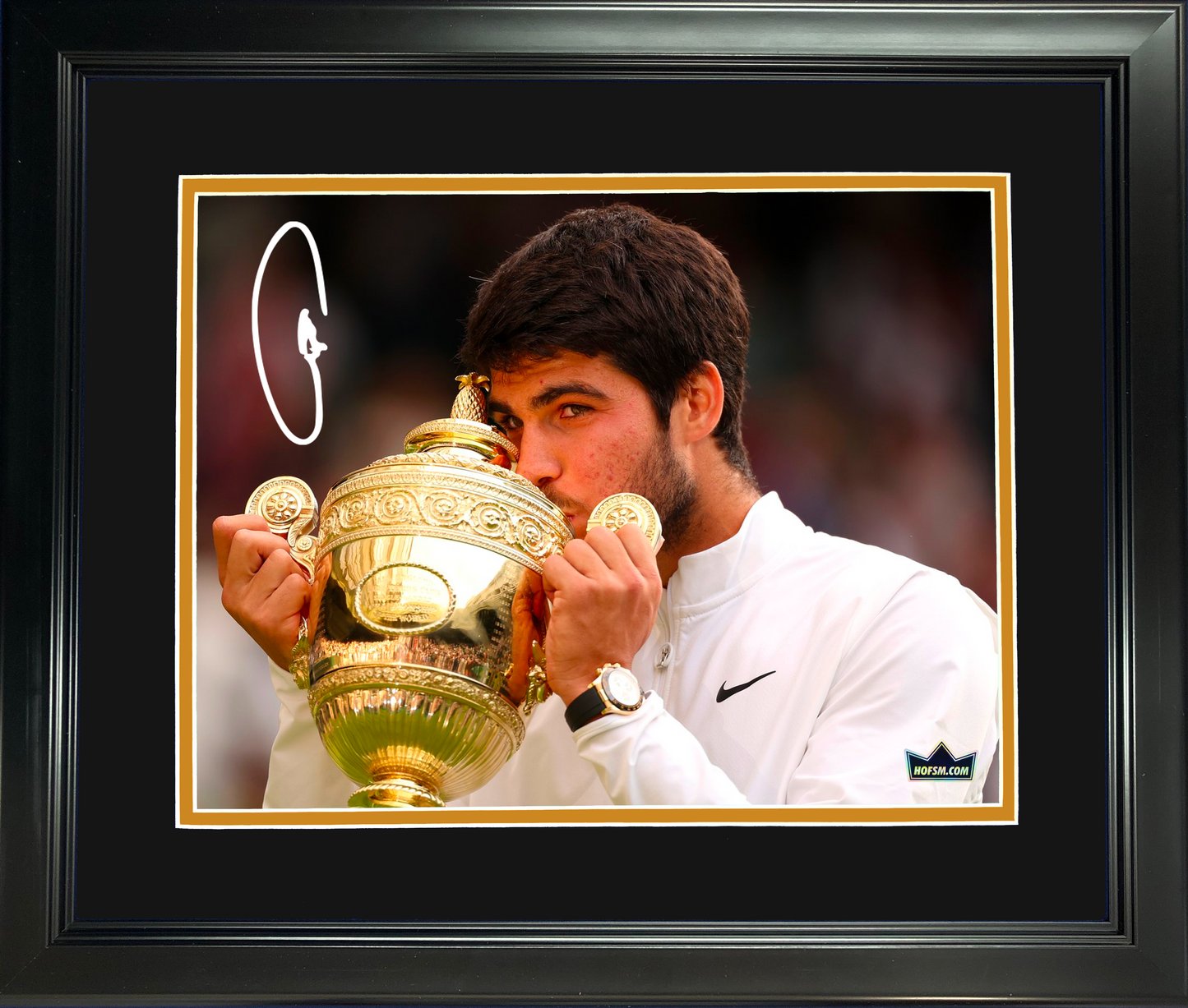 Framed Carlos Alcaraz 2023 Wembledon Champion Facsimile Laser Engraved Signature Auto 11"x14" Tennis Photo HOFSM Holo