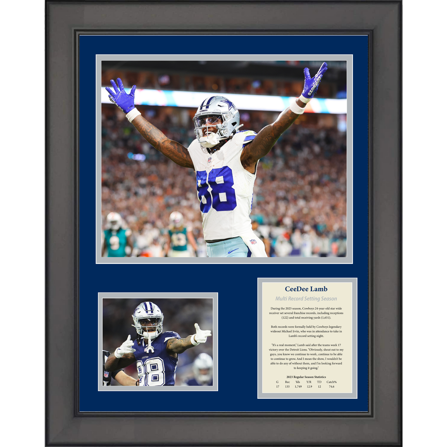 Framed CeeDee Lamb Dallas Cowboys Single Season Record Receptions & Yards 11"x14" Three Photo Collage