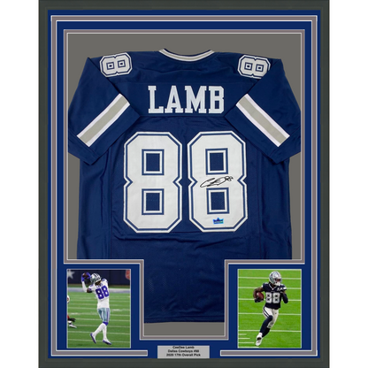 Framed Facsimile Autographed CeeDee Lamb 35x39 Dallas Blue Reprint Laser Auto Football Jersey