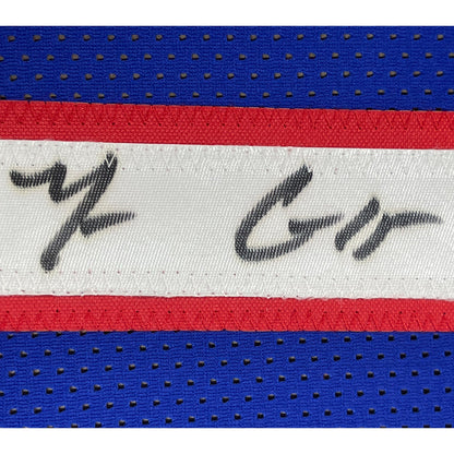 Framed Autographed/Signed Mario Chalmers 35x39 Kansas Blue College Basketball Jersey JSA COA
