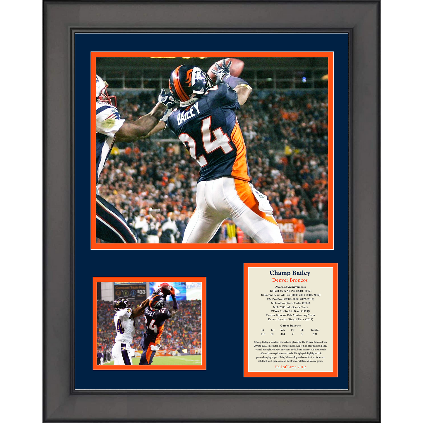 Framed Champ Bailey Hall of Fame Denver Broncos 11"x14" Three Photo Collage