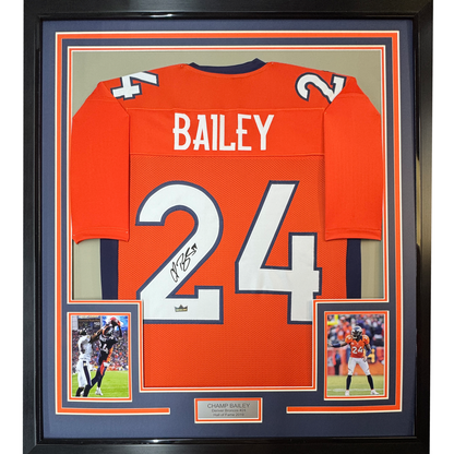 Framed Facsimile Autographed Champ Bailey 35x39 Denver Orange Reprint Laser Auto Football Jersey