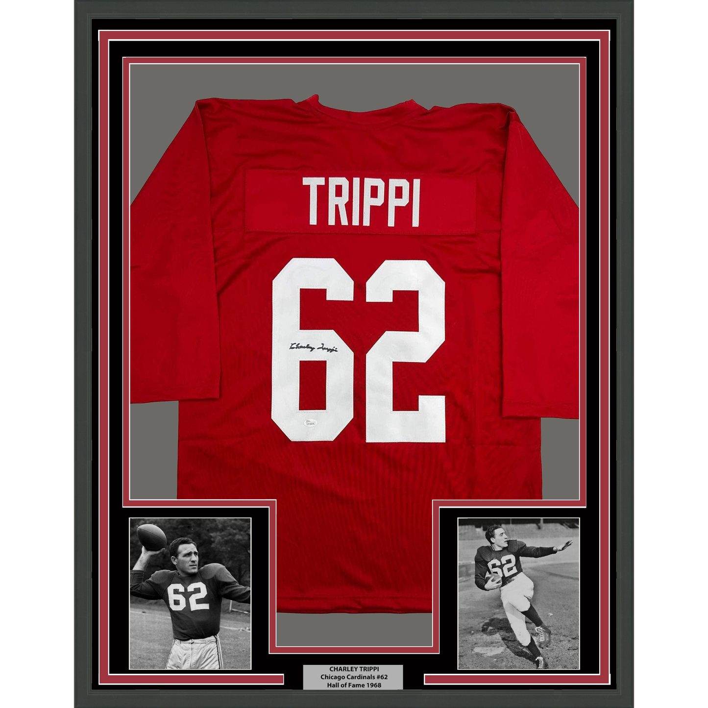 Framed Autographed/Signed Charley Trippi 35xx39 Arizona Red Football Jersey JSA COA