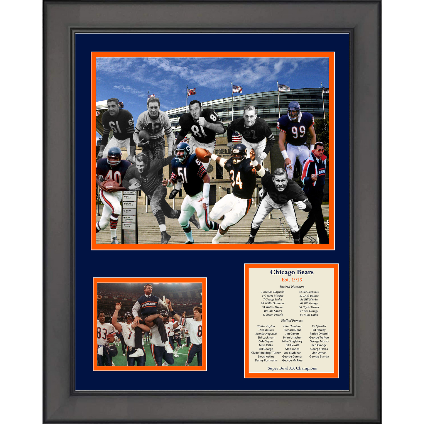 Framed Chicago Bears All-Time Greats Legends 11"x14" Football Three Photo Collage