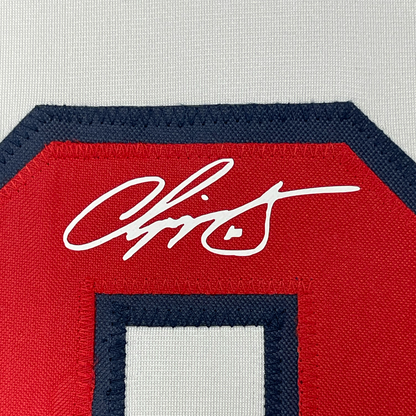 Framed Facsimile Autographed Chipper Jones 35x39 Atlanta White Reprint Laser Auto Baseball Jersey