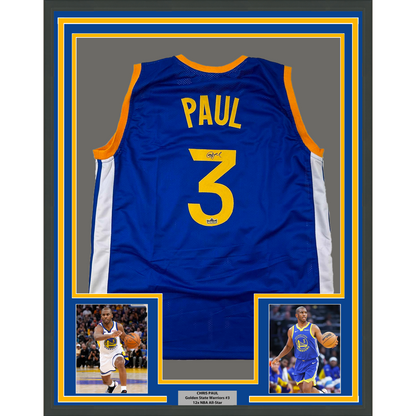 Framed Facsimile Autographed Chris Paul 35x39 Golden State Blue Reprint Laser Auto Basketball Jersey