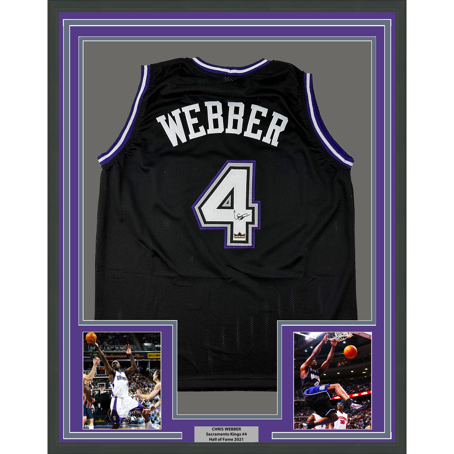 Framed Facsimile Autographed Chris Webber 35x39 Sacramento Black Reprint Laser Auto Basketball Jersey