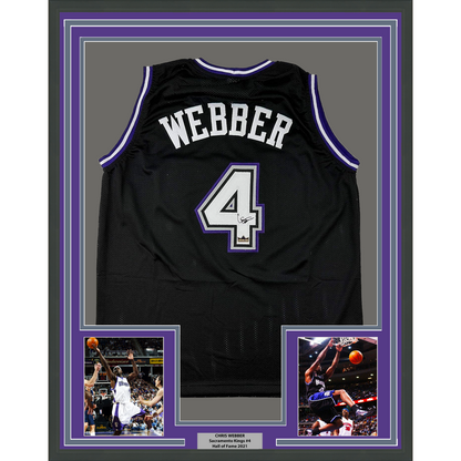 Framed Facsimile Autographed Chris Webber 35x39 Sacramento Black Reprint Laser Auto Basketball Jersey
