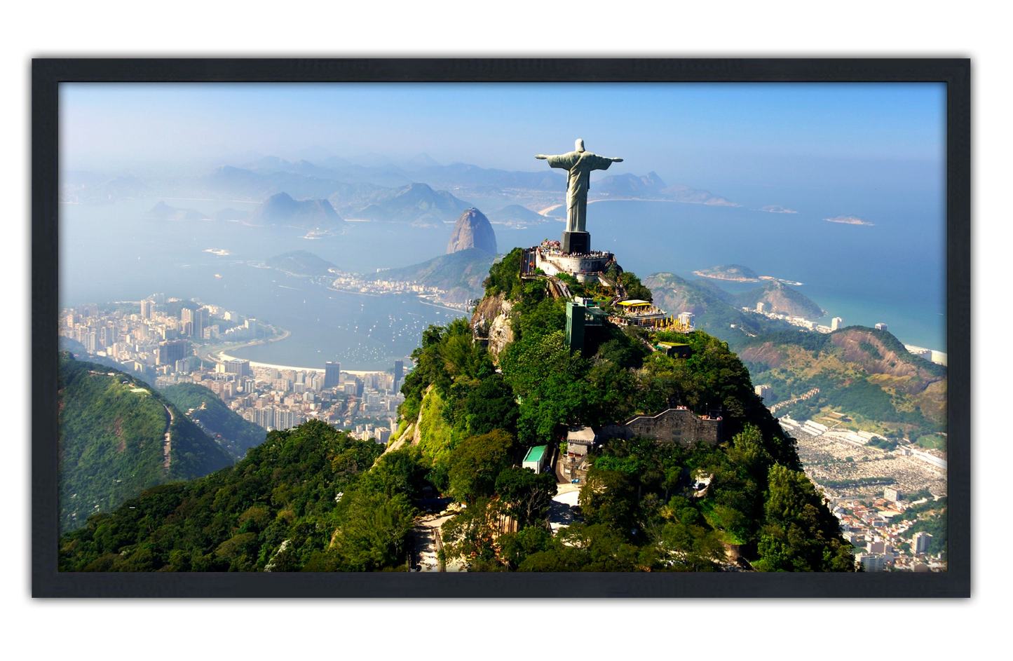Professionally Framed Christ The Redeemer Statue Rio De Janeiro Skyline High-Resolution Panoramic Photo 12x22 Wall Art