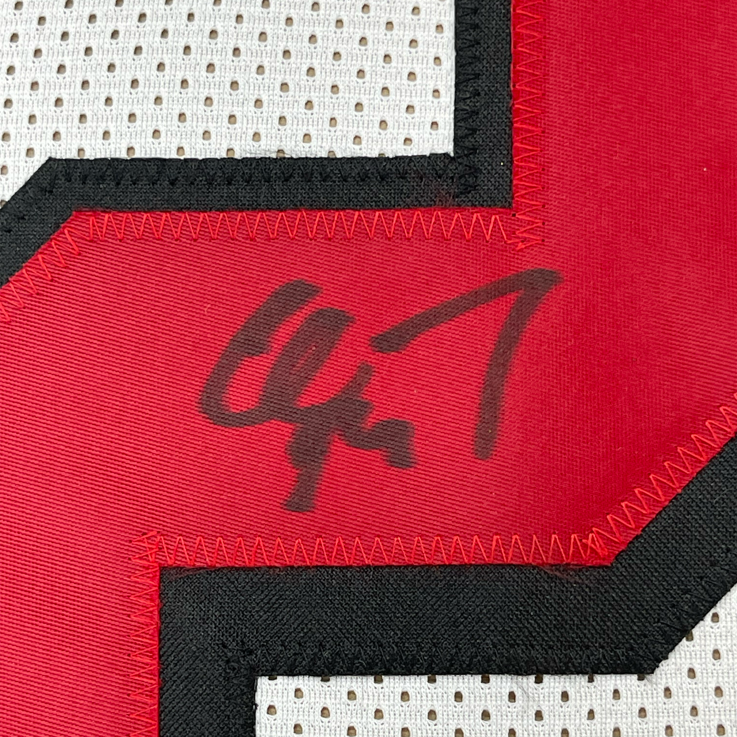 Framed Autographed/Signed Christian McCaffrey 35x39 San Francisco White Alternate Football Jersey JSA COA