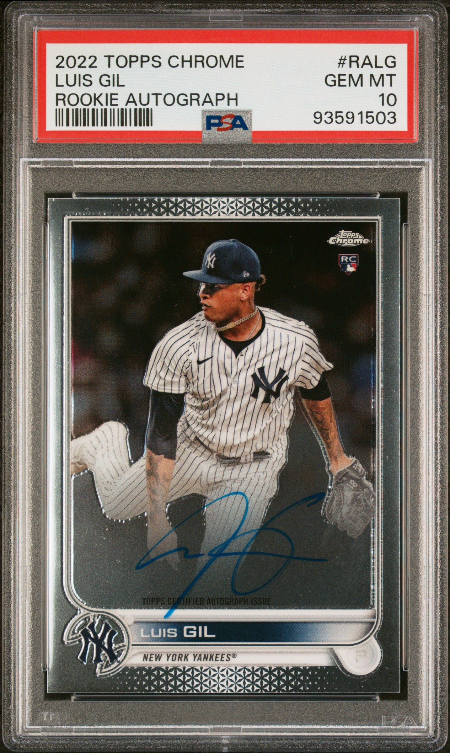 Graded 2022 Topps Chrome Luis Gil #RALG Rookie Autograph Rookie RC Baseball Card PSA 10 Gem Mint