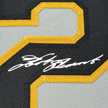 Framed Facsimile Autographed Roberto Clemente 35x39 Pittsburgh Grey Reprint Laser Auto Baseball Jersey
