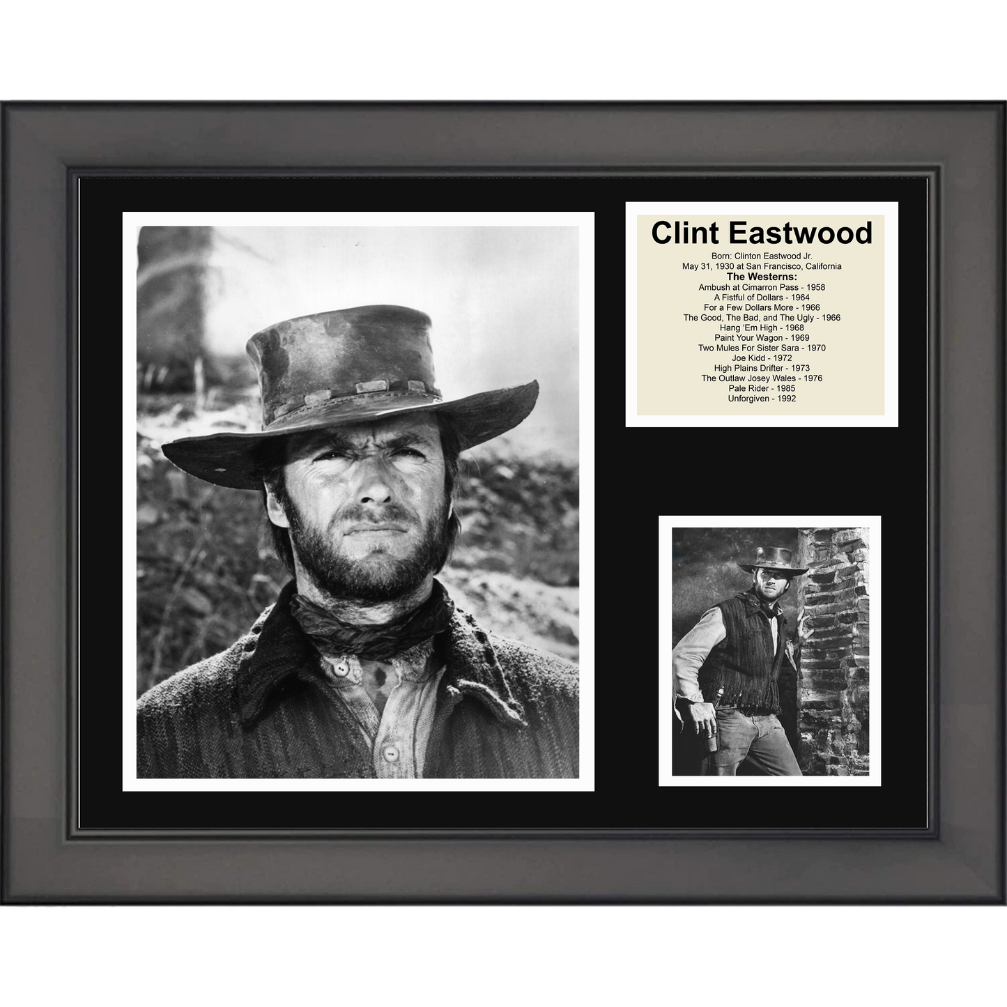 Framed Clint Eastwood The Westerns Biography 11"x14" Music Three Photo Collage
