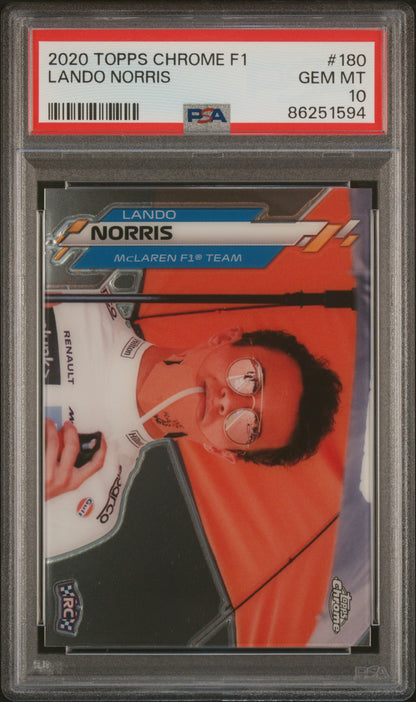 Graded 2020 Topps Chrome Formula 1 Lando Norris #180 Rookie RC F1 Racing Card PSA 10 Gem Mint