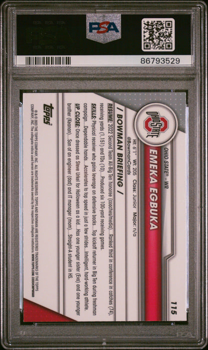 Graded 2023 Topps Bowman U Chrome Emeka Egbuka #115 Rookie RC Football Card PSA 10 Gem Mint