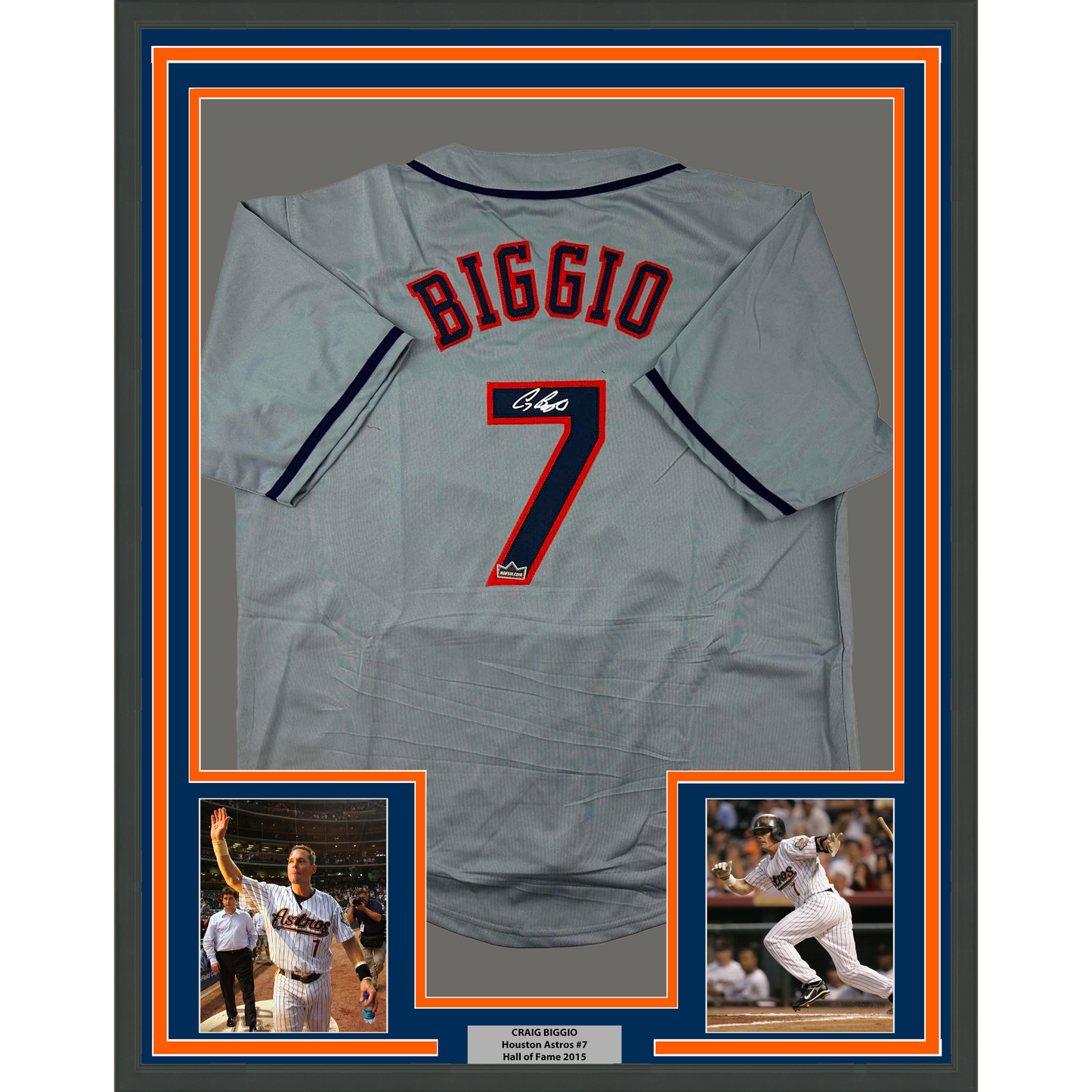 Framed Facsimile Autographed Craig Biggio 35x39 Houston Grey Reprint Laser Auto Baseball Jersey