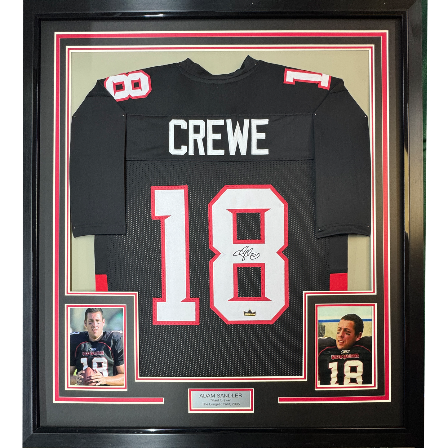 Framed Facsimile Autographed Adam Sandler Paul Crewe 35x39 Mean Machine The Longest Yard Movie Black Reprint Laser Auto Football Jersey
