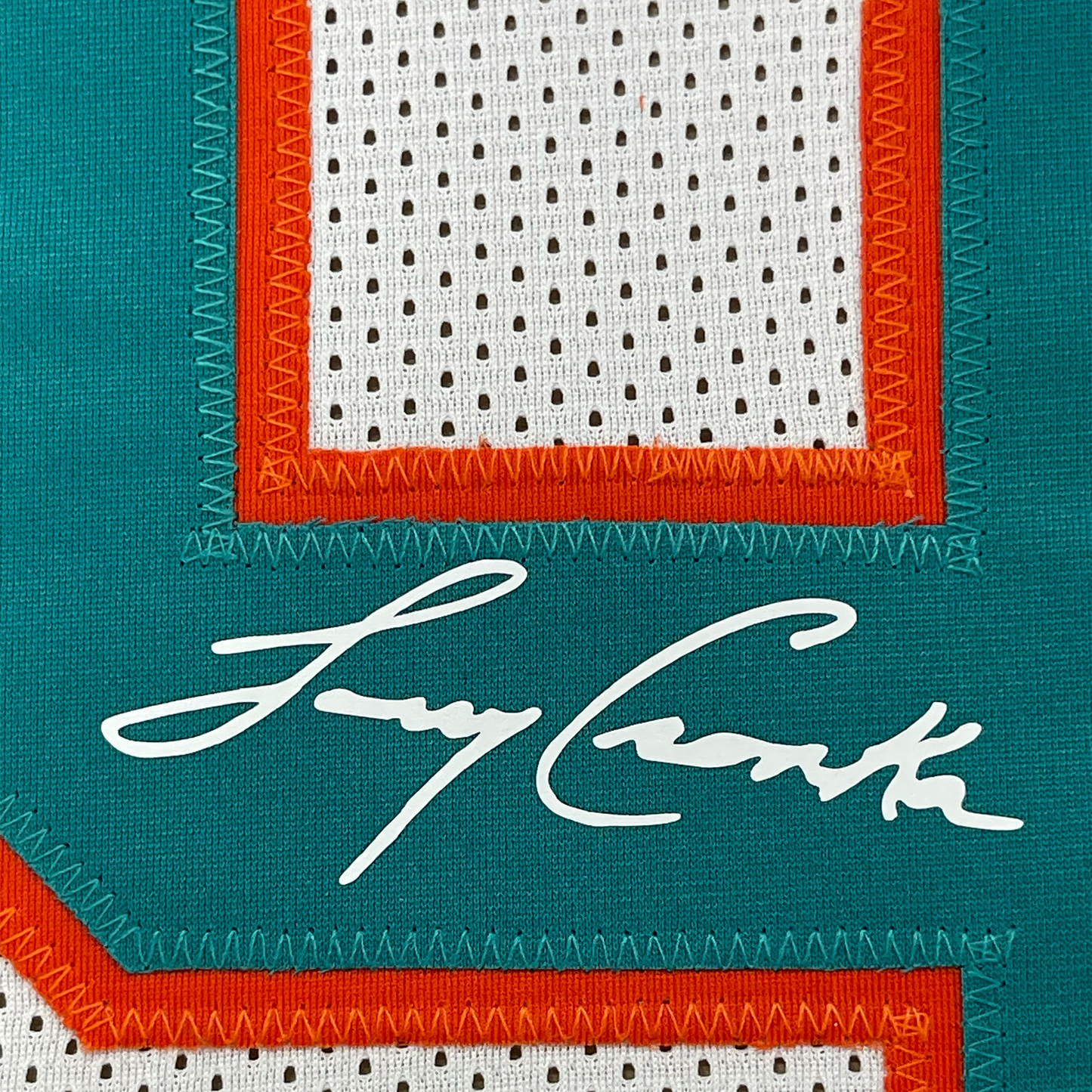 Framed Facsimile Autographed Larry Csonka 35x39 Miami White Reprint Laser Auto Football Jersey