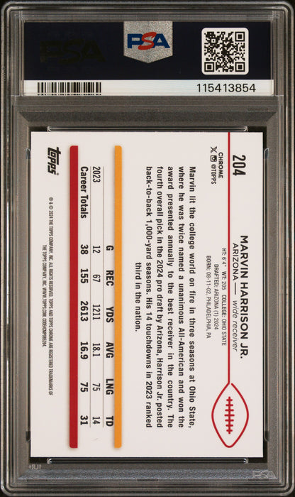Graded 2024 Topps Chrome Marvin Harrison Jr #204 Rookie RC Football Card PSA 9 Mint