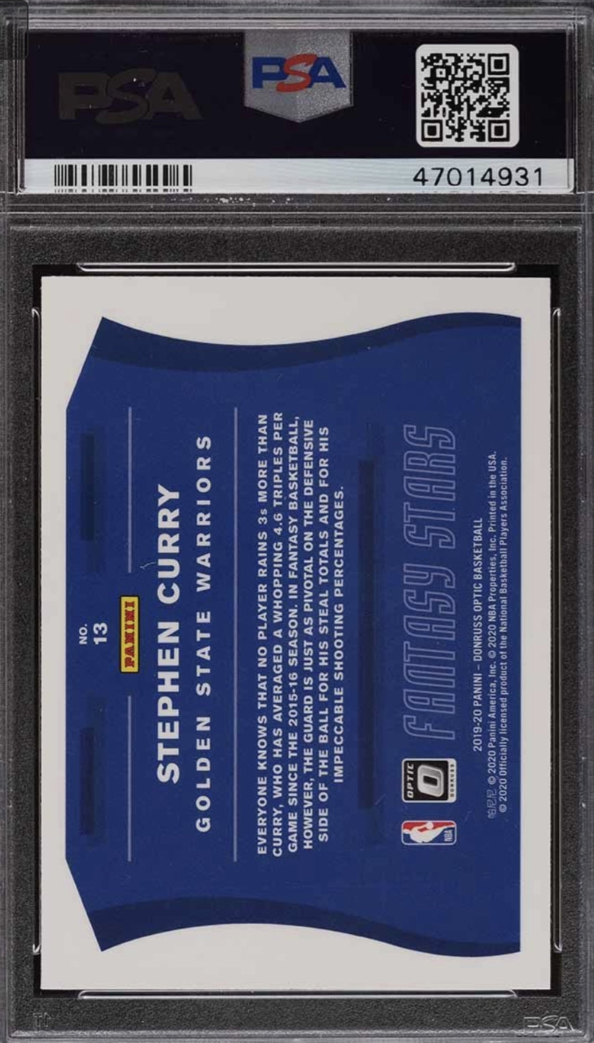 Graded 2019 Panini Donruss Optic Stephen Curry #13 Fantasy Stars Basketball Card PSA 10 Gem Mint