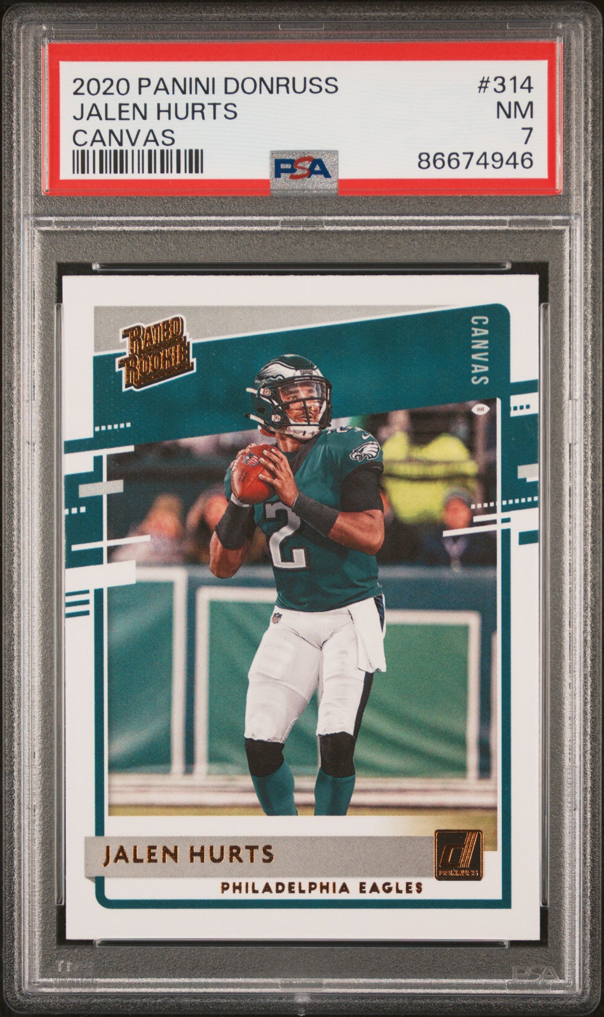 Graded 2020 Panini Donruss Jalen Hurts #314 Canvas Rookie RC Football Card PSA 7 Near Mint