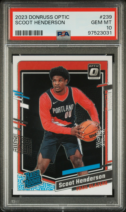 Graded 2023 Panini Donruss Optic Scoot Henderson #239 Rookie RC Basketball Card PSA 10 Gem Mint