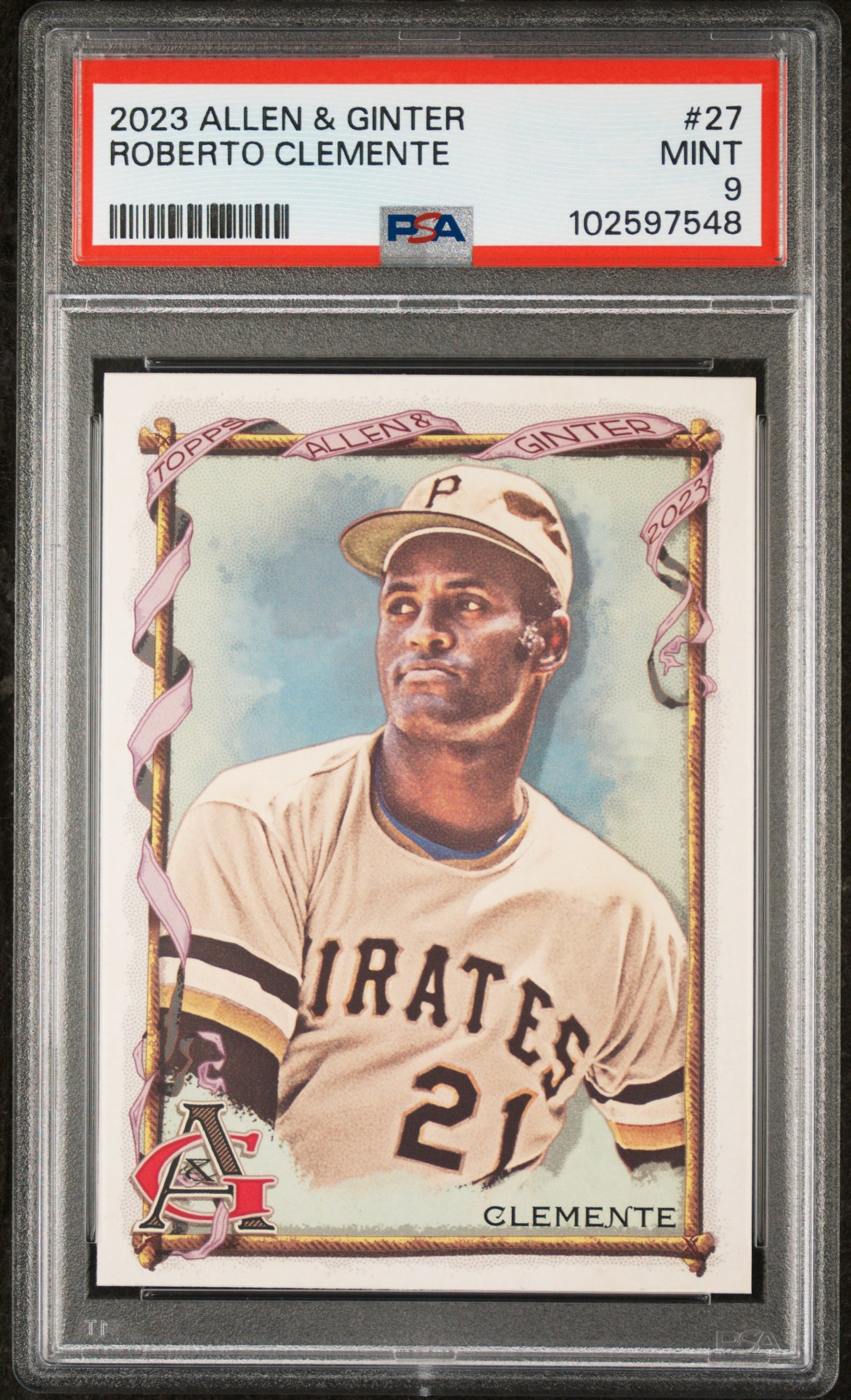 Graded 2023 Topps Allen & Ginter Roberto Clemente #27 Baseball Card PSA 9 Mint