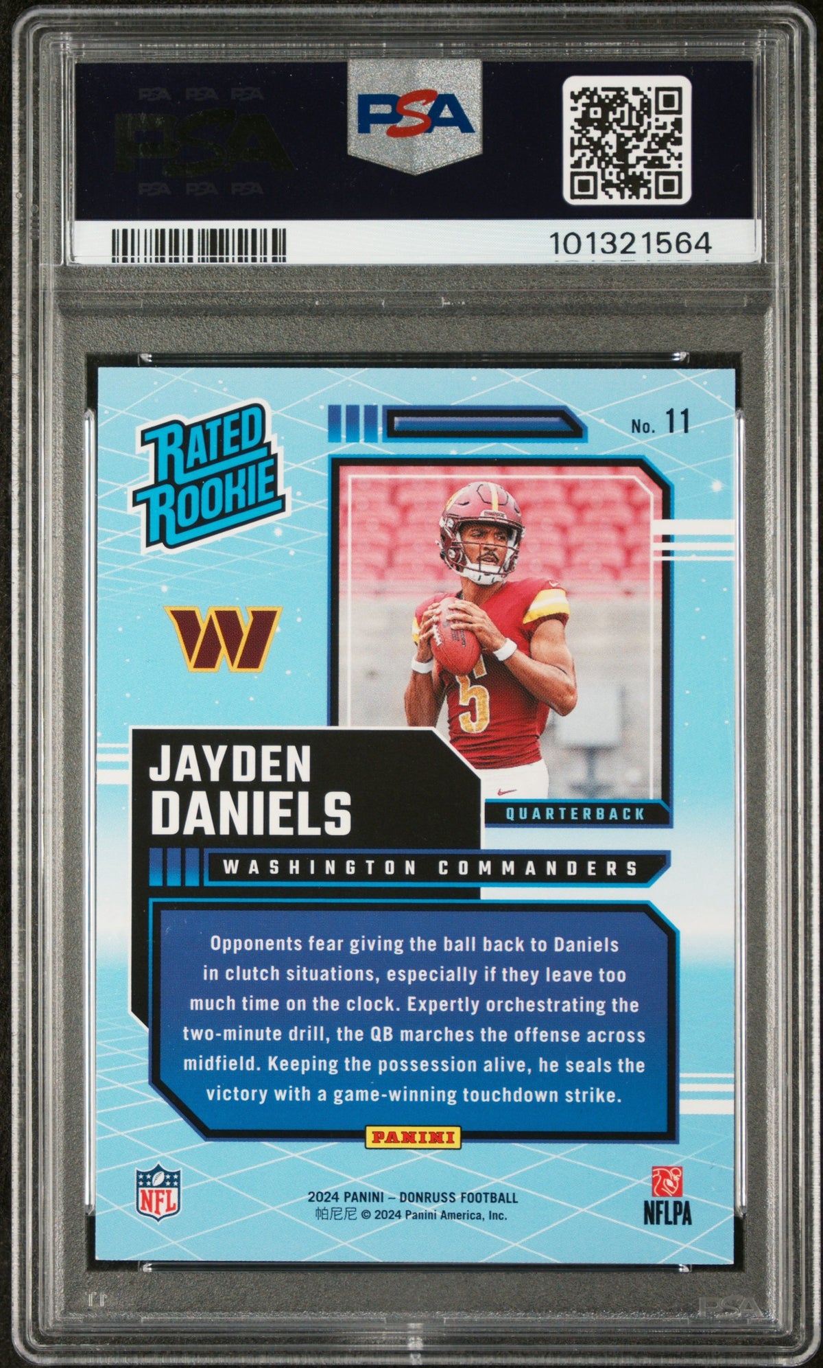 Graded 2024 Panini Donruss Jayden Daniels #11 Rated Rookies Retro Rookie RC Football Card PSA 9 Mint
