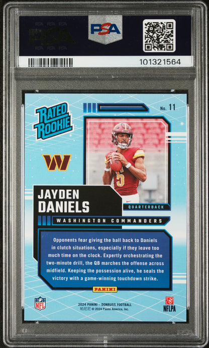 Graded 2024 Panini Donruss Jayden Daniels #11 Rated Rookies Retro Rookie RC Football Card PSA 9 Mint