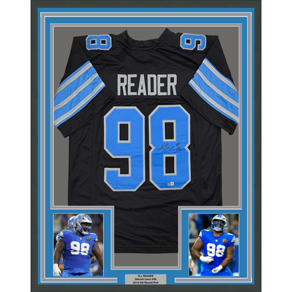 Framed Autographed/Signed D.J. DJ Reader 35x39 Detroit Black Football Jersey Beckett BAS COA
