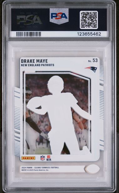 Graded 2024 Panini Clearly Donruss Drake Maye #53 RR Logo Rookie RC Football Card PSA 9 Mint