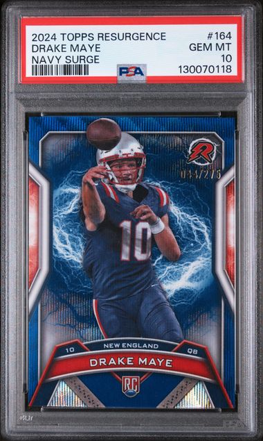 Graded 2024 Topps Resurgence Drake Maye #164 /275 Navy Surge Rookie RC Football Card PSA 10 Gem Mint