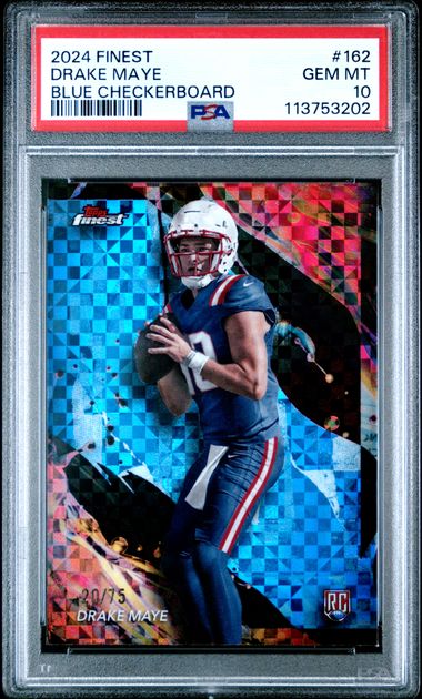 Graded 2024 Topps Finest Drake Maye #162 /75 Blue Checkerboard Rookie RC Football Card PSA 10 Gem Mint
