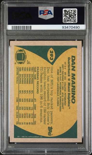Graded 1989 Topps Dan Marino #293 Football Card PSA 4 VG-EX