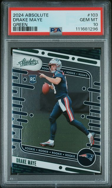 Graded 2024 Panini Absolute Drake Maye #103 Green Foil Rookie RC Football Card PSA 10 Gem Mint